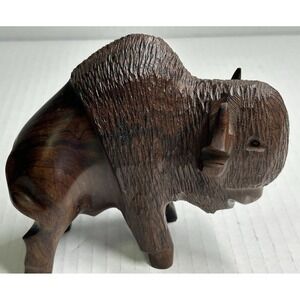 Artisan Carved Stone Ebony Buffalo Figurine Indian Western Animals SW Decor